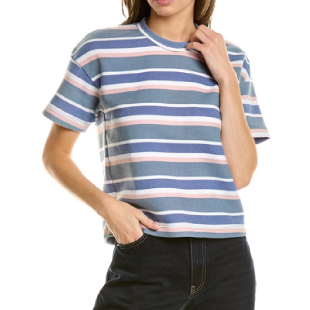 Sol Angeles Womens Cottage Stripe Drop Crew In Blue